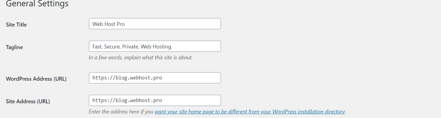 wp general settings